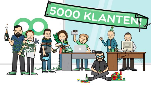 Bereik animatie alle collega's voor spandoek met 5000 klanten